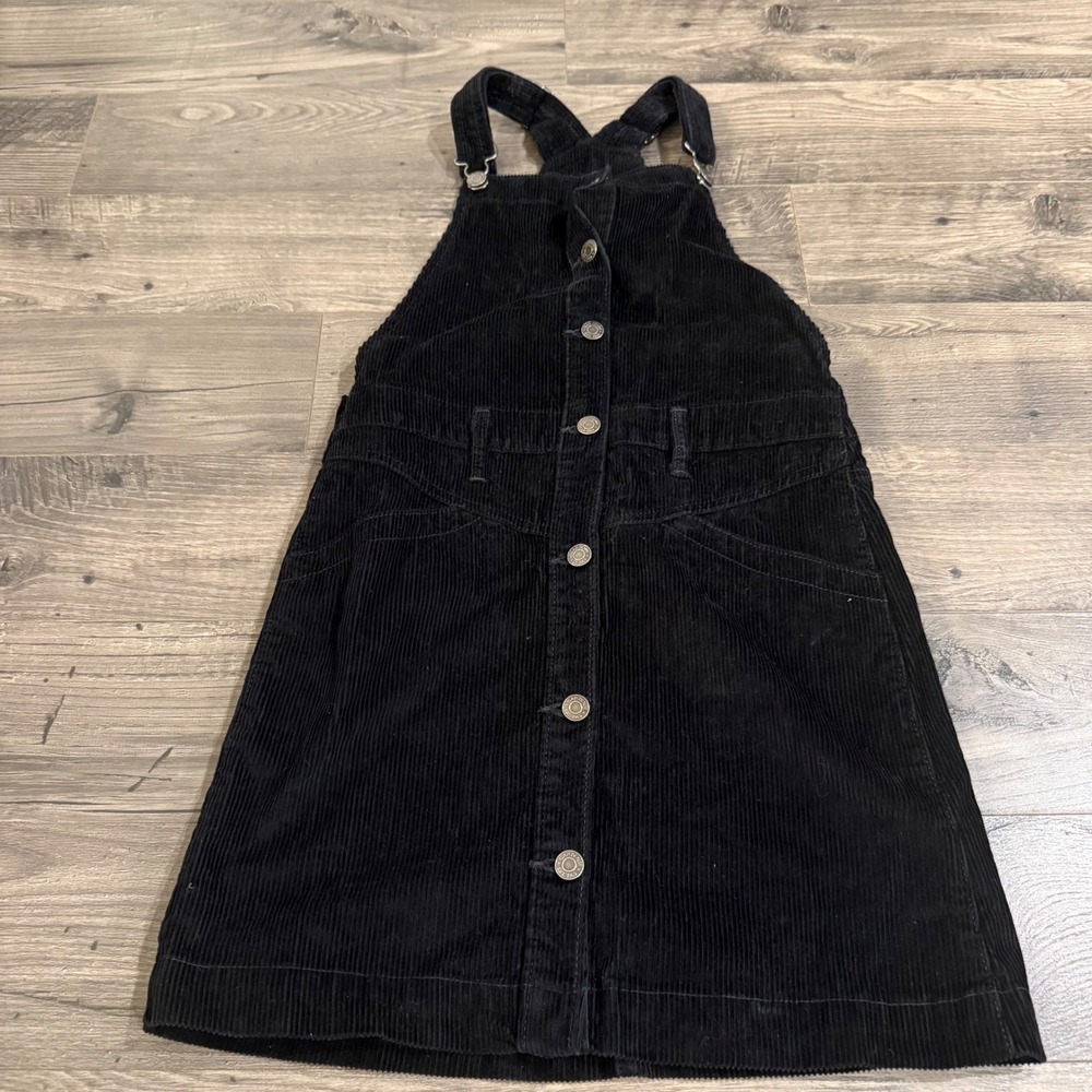 Gap Denim Girls XL Black Corduroy Overall Dress Button Front Pinafore Skirtall